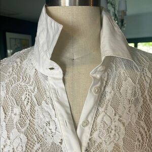 Anne Fontaine White Long Sleeve Fitted Button Down Shirt
